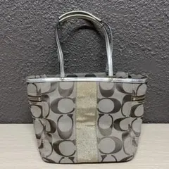 美品 コーチ coachシグネチャー トートバッグ シルバー 13280