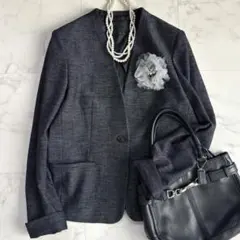 iCB アイシービー 大きいサイズ42 ノーカラー ジャケット ネイビー 卒業式