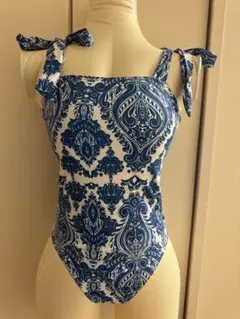 SHEIN ワンピース　水着　ブルー　ペイズリー柄