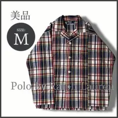 ポロバイラルフローレン 開襟 オープンカラーシャツ M 美品 マドラスチェック柄