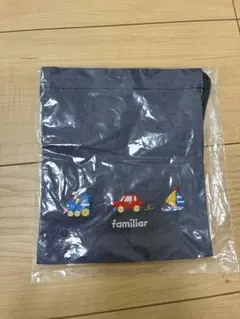 familiar グレー 巾着袋 車 船刺繍　コップ袋