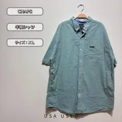 CHAPS 半袖シャツ XL グリーン チェック ロゴ ワンポイント 古着