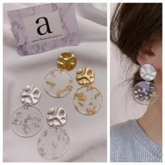 2136-1☺︎マット素材シルバーとクリアシルバー箔のピアス☺︎