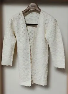手編みアイボリー ニットカーディガン 長袖