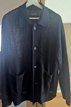【極美品】LiNoH ブラック 透かし編み カーディガン