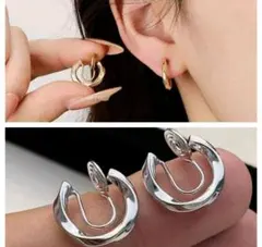 ①新品★シルバー シンプル イヤーカフ イヤカフ イヤリング 韓国 ピアス