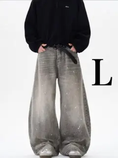 ワイドパンツ 激太バギーデニムブルー 地底人シルエット ギャル Y2K ブラック