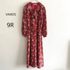 VAMOS ロングワンピース 花柄 総柄 レッド 9R ヴィンテージ レトロのサムネイル