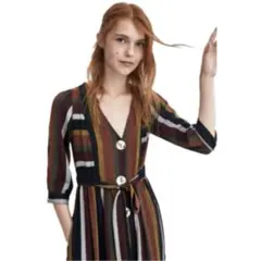 【美品】ZARA TRF★ストライプシャツワンピース★ブラウン★Sサイズ