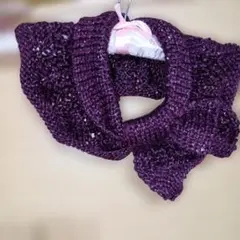 ✿手編み作品✿ パープル 透かし編み ニットスヌード