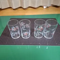 昭和レトロ　花柄ガラスコップ 4個セット２