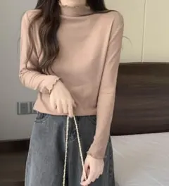 ドイツベルベットボトムスシャツ　ハーフタートルネック長袖ベージュ