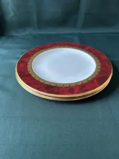ノリタケ　ディナー皿　2枚　ペア　大皿　リム朱色　金縁　ボーンチャイナ