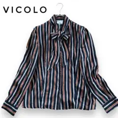【未使用】VICOLO ヴィコロ ストライプ ソフトサテン ボウタイブラウス S
