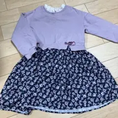 エニィファム紫の花柄七分袖ワンピース 120