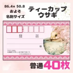 NEW【ティーカップウサギ】宛名シール　差出人シール　普通サイズ　40枚　　動物