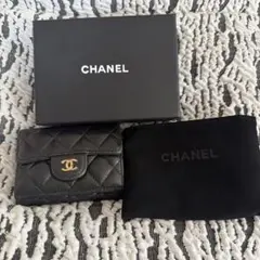 CHANEL 三つ折り財布 キャビアスキン ブラック - メルカリ