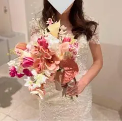 【ウエディングブーケ&ブートニア】アーティフィシャルフラワー/ピンク・白・韓国風