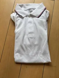 ホワイトポロシャツ Mサイズ ストライプ付き
