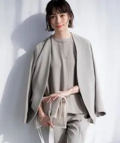 INDIVI エフォートレス パンツスーツ サンドベージュ