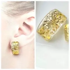小花の長方形ピアス　アーチタイプ