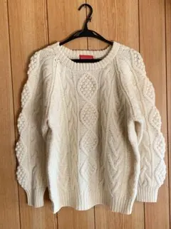 レディース アイボリー ケーブルニットセーター JUST HIT