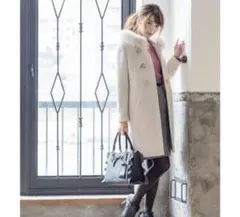 ミッシュマッシュ　ロング　ビットダッフルコート　フォックスファー付 白