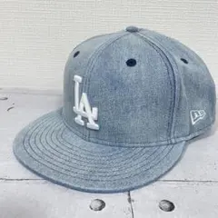 ニューエラ LA ドジャース　ウォッシュドデニム　刺繍ロゴ　ベースボールキャップ