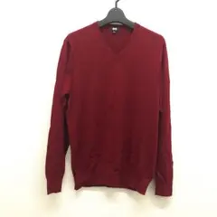 【ユニクロ】エクストラファインメリノウールVネックセーター ワインレッド L