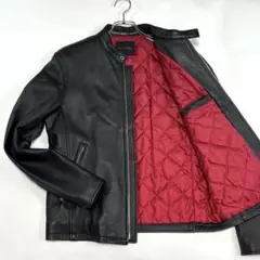 メンズビギ[赤と黒のコントラスト 羊革]ライダースジャケット M キルティング