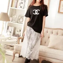 総レース レイヤードスカート■ブラックorホワイト■送料無料 即日発送