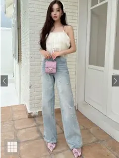 GRL グレイル フリージア パールストレートデニムパンツ cu457