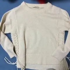 美品サイド編み上げ ニット セーター アイボリー 長袖 クルーネック