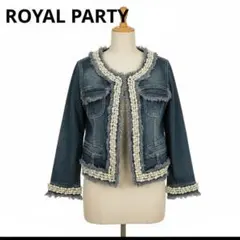 ロイヤルパーティー デニムジャケット S ブルー ツイード風トリム付き