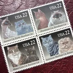 76865セール現品限　外国切手　アメリカ発行ネコ4種揃田型