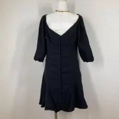 ザラ ZARA コットンリネン 前開き ワンピース 黒 L 羽織り パフスリーブ