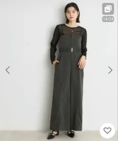 THE SHOP TKサロペット オーバーオール ベルト付き チャコールグレーのサムネイル