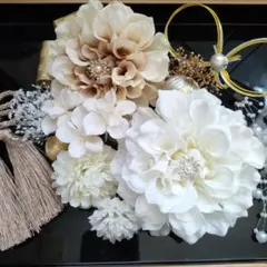 和装振袖成人式卒業式等に髪飾りセット　ベージュ