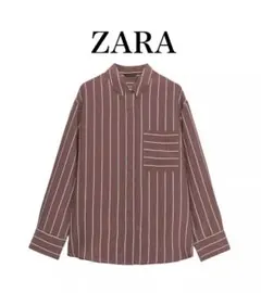 ZARA ストライプ柄 長袖シャツ ブラウンＳのサムネイル