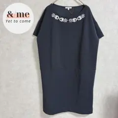 美品　グローバルワーク　ビジュー付きサックワンピース　ひざ丈　半袖　ネイビー