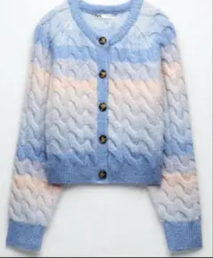 試着のみ　ZARA パステルカラー　ケーブルカーディガン