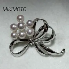 【美品✨ / テリ強✨】ミキモト 7珠 パール ブローチ リボン 花束 あこやのサムネイル