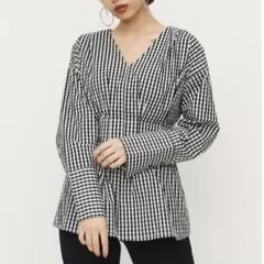 美品★SLY GATHERSLEEVEシャツ ギンガムチェック ペプラムブラウス