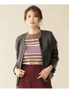 美品 ナノユニバース イタリアン ラムレザー ライダース 36 ノーカラー　黒