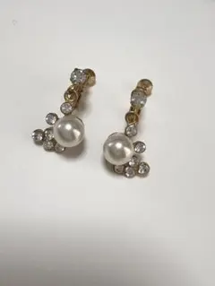 イヤリング パール×ラインストーン ゴールド 上品 フォーマル
