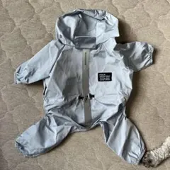 犬用 フード付きレインコート グレー