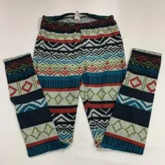 Healthknit幾何学模様 ウール混紡 スパッツ レギンスMストレッチ