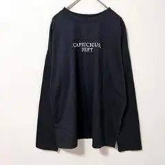 ◉GRL　ロゴプリント長袖Tシャツ　ラウンドネック　Ｆ　黒　裾スリット