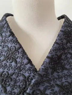 半襟　2804 刺繍半衿　レース半衿 綿ローン　ネイビー＆ブラック