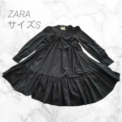 【美品】zara ザラ リボン ミニワンピース チュニック 黒 長袖
